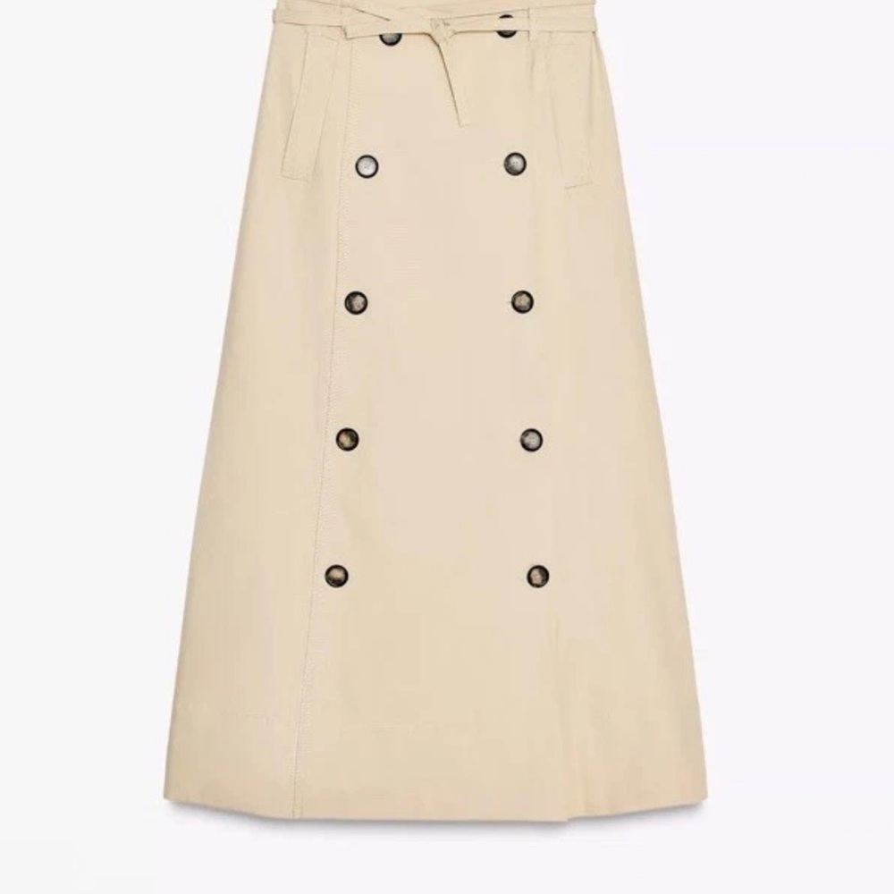 Zara Midi Skirt Wrap Buttons Size : Medium Elegant Beige Double-Breasted Skirt